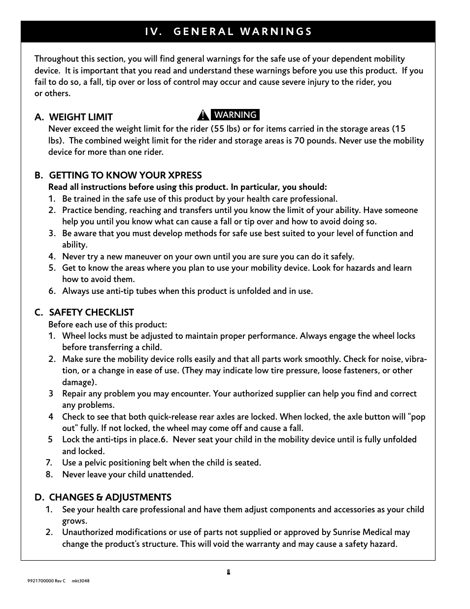 Sunrise Medical Kid Kart Xpress User Manual | Page 8 / 44