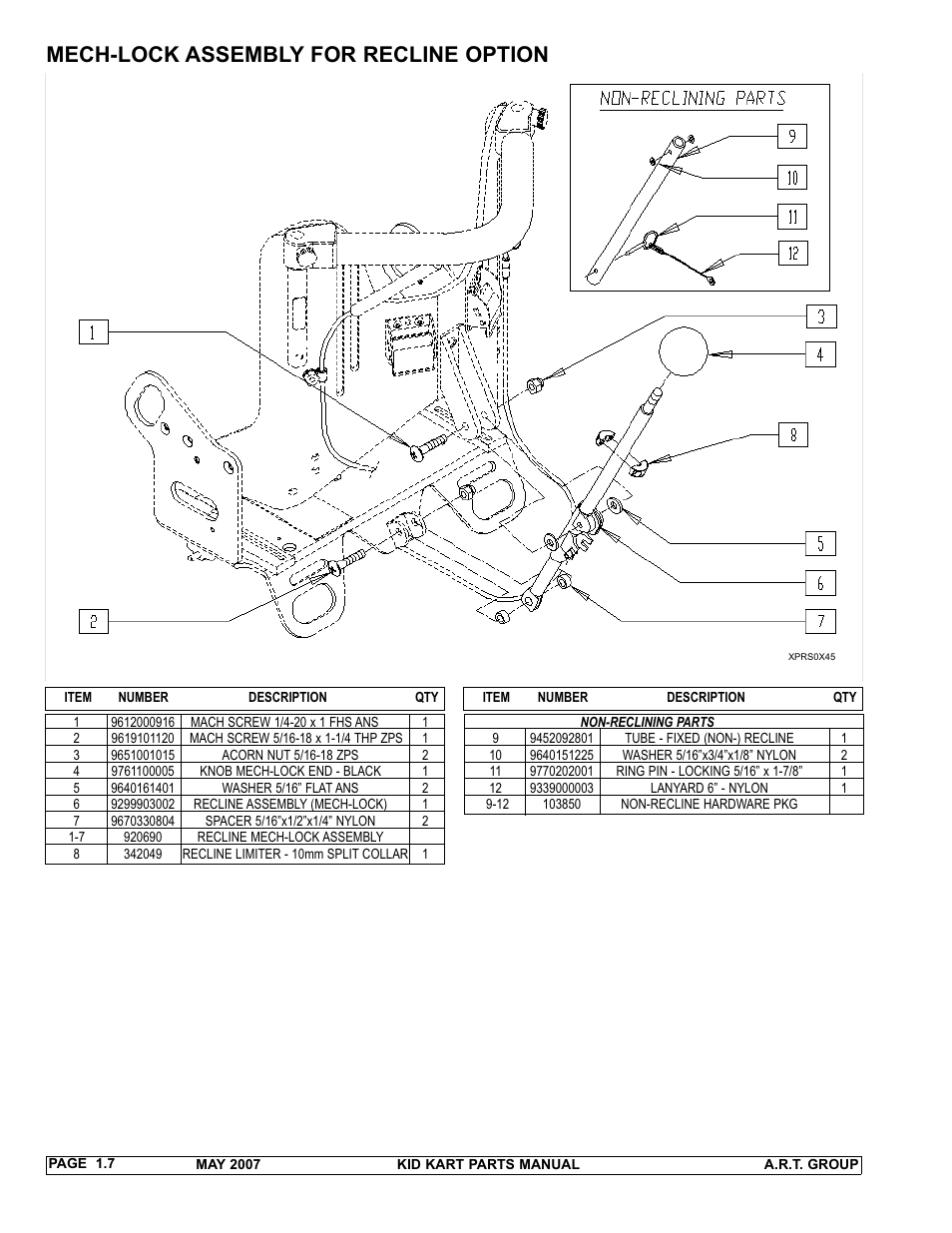 Mech-lock assembly for recline option | Sunrise Medical 2007 Kid Kart Stroller User Manual | Page 11 / 61