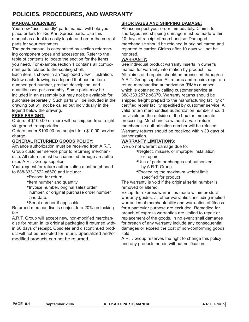 Policies, procedures, and warranty | Sunrise Medical 2007 Kid Kart Stroller User Manual | Page 3 / 61
