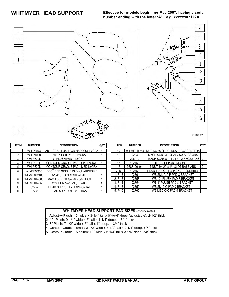 Whitmyer head support | Sunrise Medical 2007 Kid Kart Stroller User Manual | Page 41 / 61