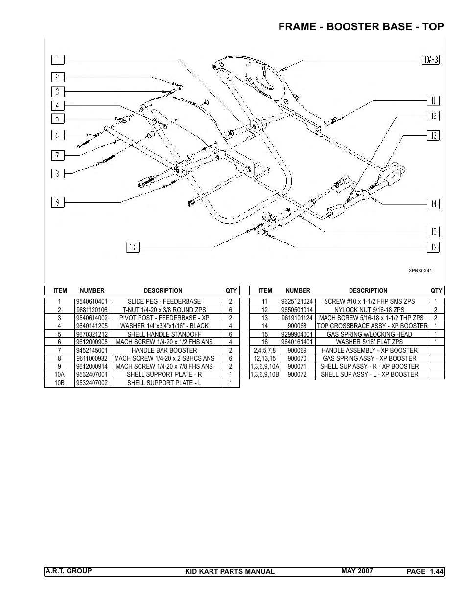 Frame - booster base - top | Sunrise Medical 2007 Kid Kart Stroller User Manual | Page 48 / 61