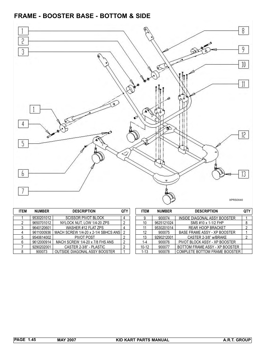 Frame - booster base - bottom & side | Sunrise Medical 2007 Kid Kart Stroller User Manual | Page 49 / 61