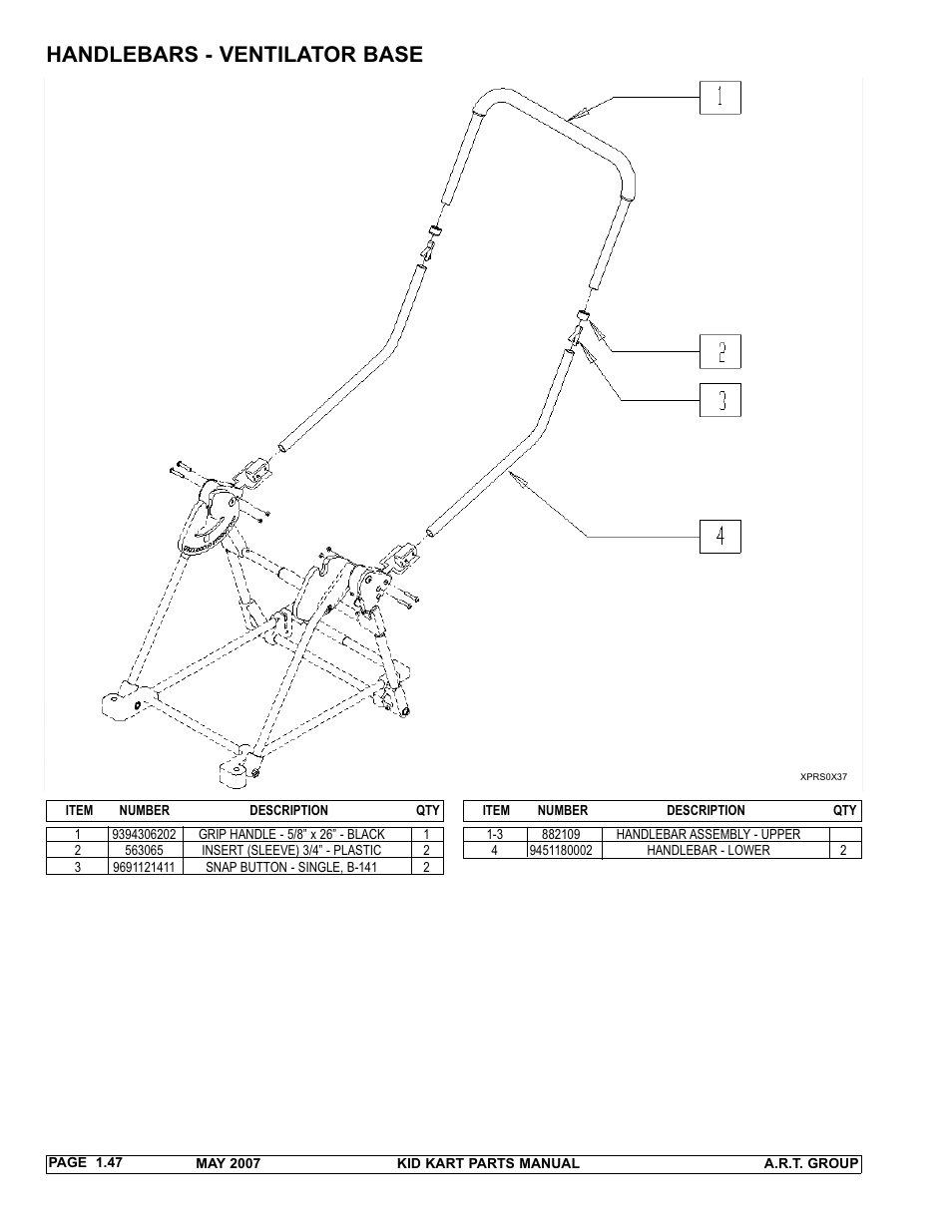 Handlebars - ventilator base | Sunrise Medical 2007 Kid Kart Stroller User Manual | Page 51 / 61