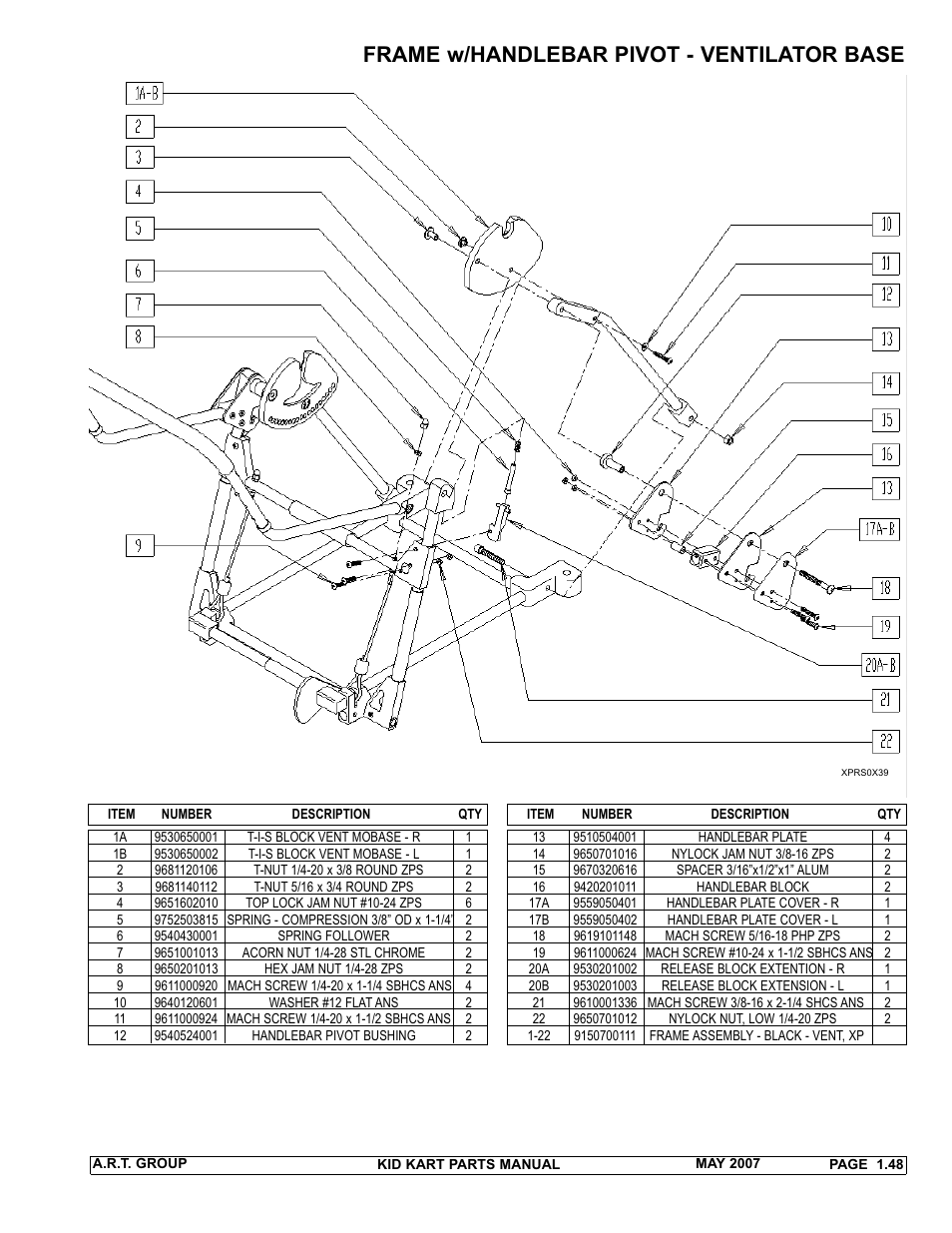 Frame w/handlebar pivot - ventilator base | Sunrise Medical 2007 Kid Kart Stroller User Manual | Page 52 / 61