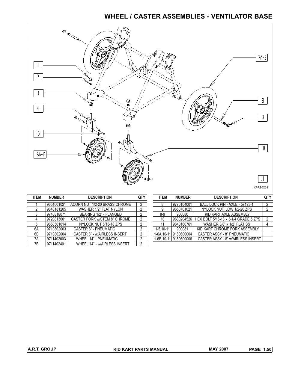 Wheel / caster assemblies - ventilator base | Sunrise Medical 2007 Kid Kart Stroller User Manual | Page 54 / 61