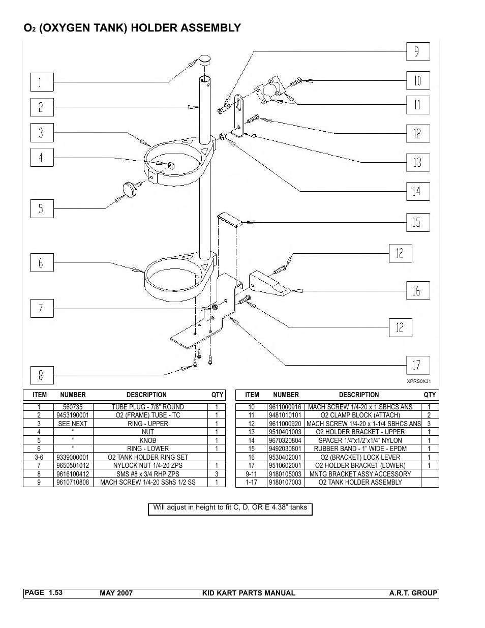 Oxygen tank) holder assembly | Sunrise Medical 2007 Kid Kart Stroller User Manual | Page 57 / 61
