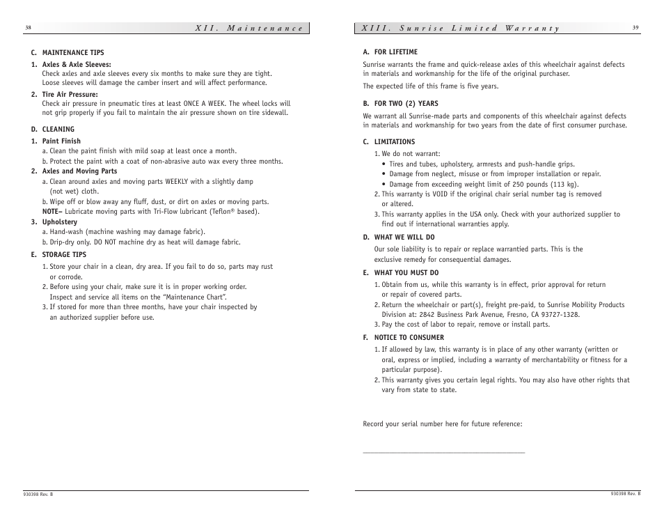 Sunrise Medical Quickie R2 User Manual | Page 20 / 21