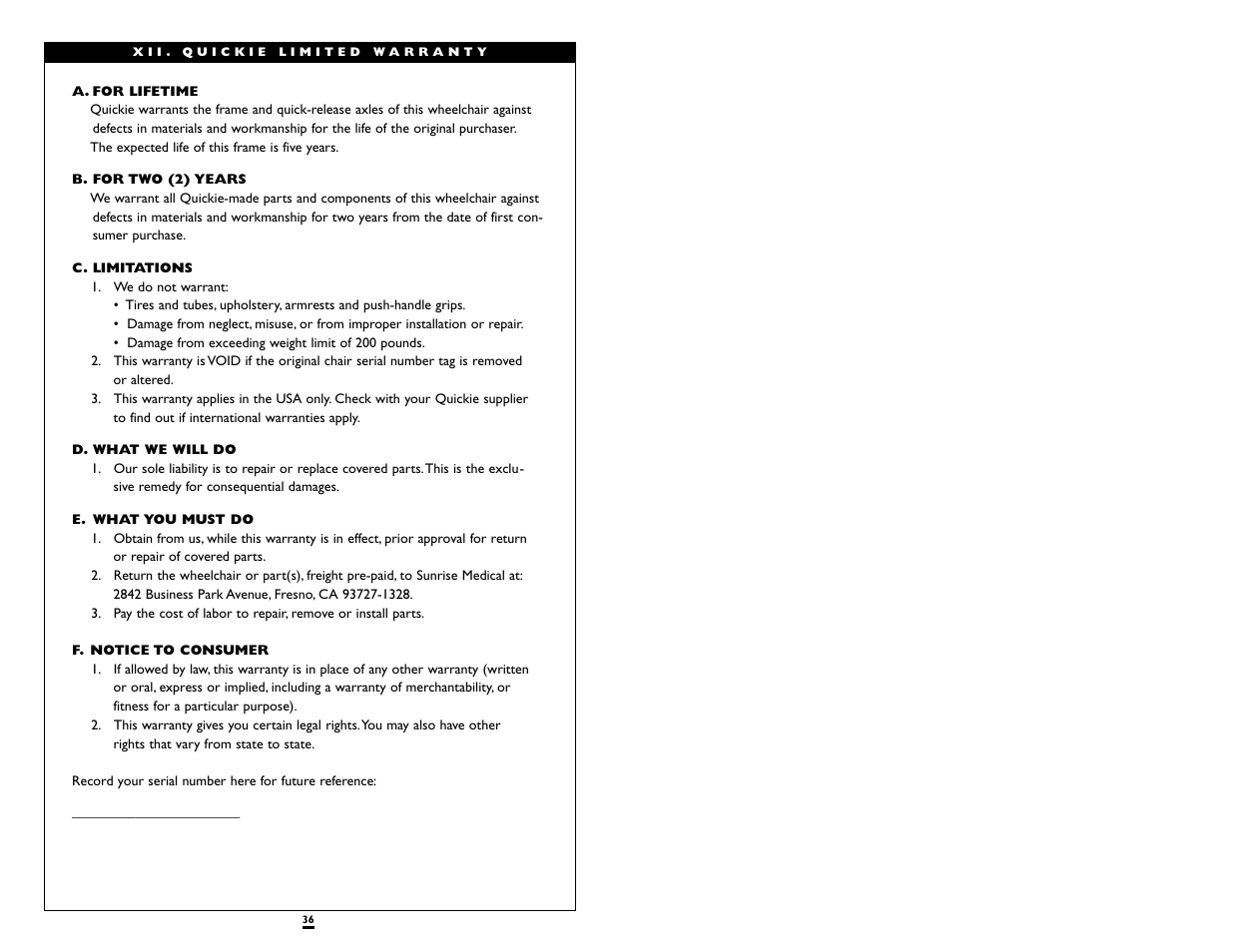 Sunrise Medical QUICKIE LXI User Manual | Page 19 / 20