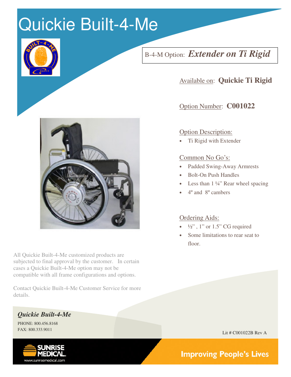 Sunrise Medical Quickie Ti Rigid C001022 User Manual | 1 page