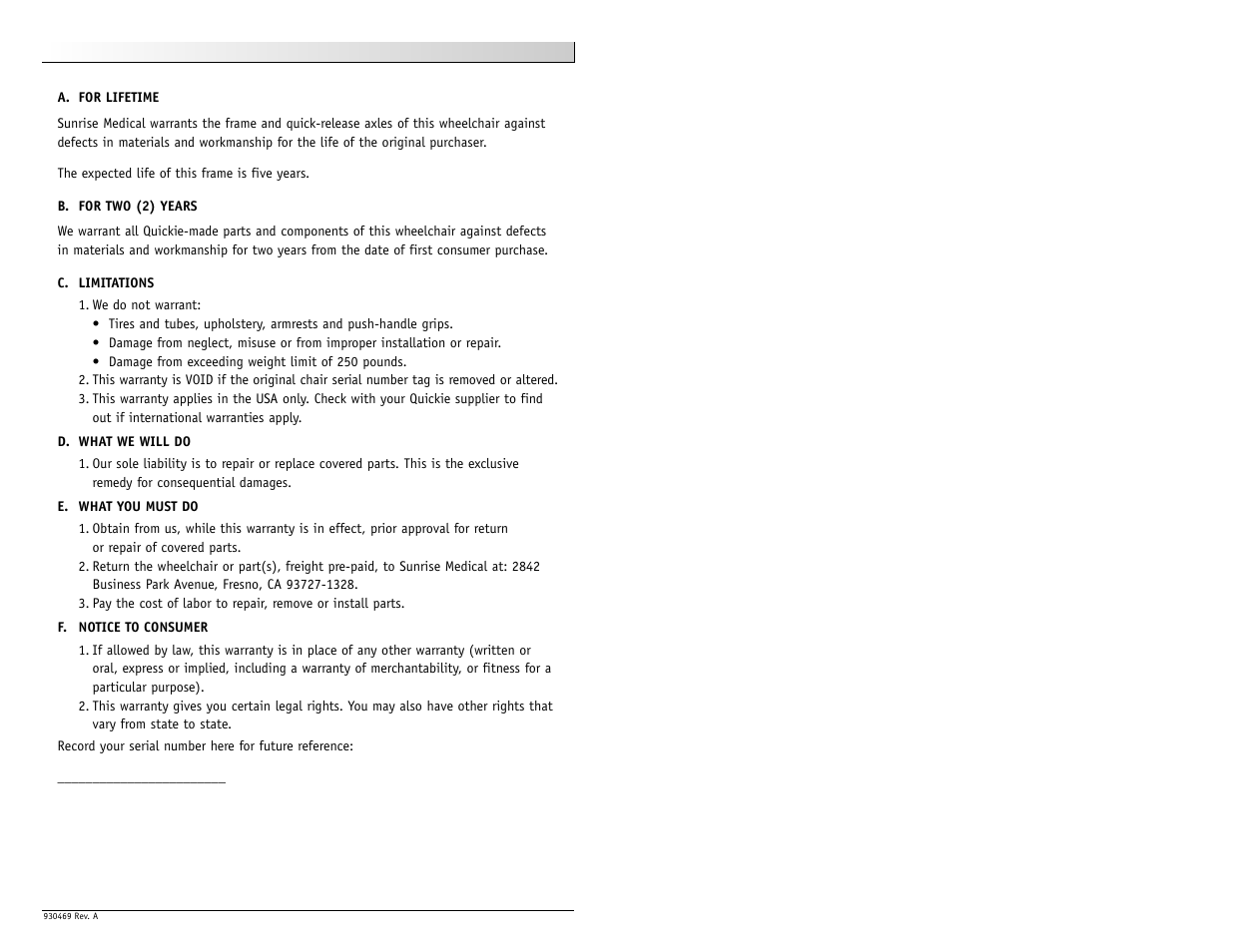Sunrise Medical Quickie Match Point User Manual | Page 20 / 21