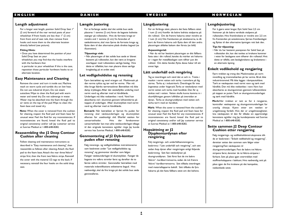 Sunrise Medical Deep Contour Cushion J2 User Manual | Page 8 / 10