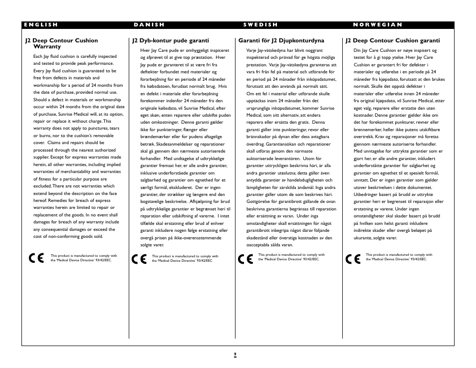 Sunrise Medical Deep Contour Cushion J2 User Manual | Page 9 / 10