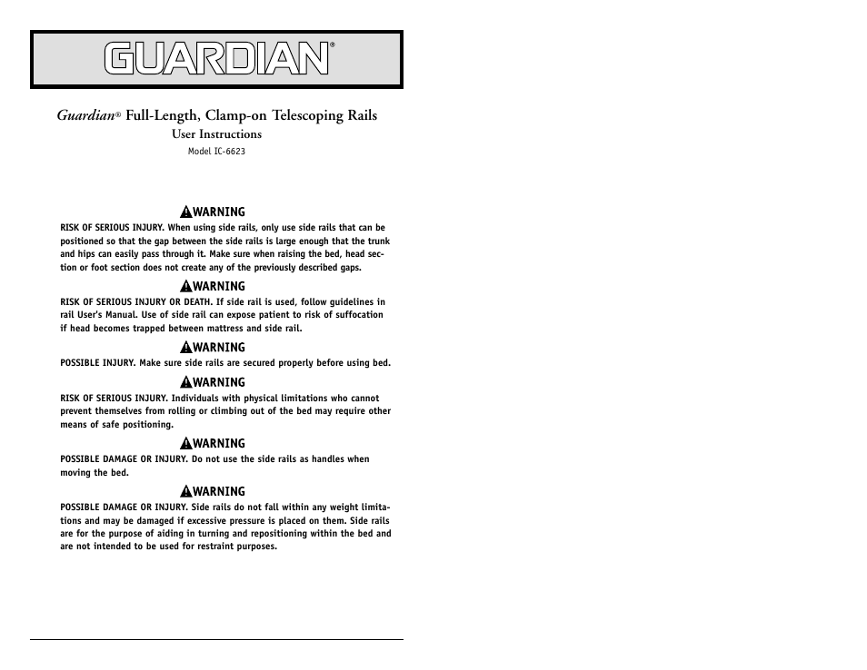 Sunrise Medical IC-6623 User Manual | 3 pages