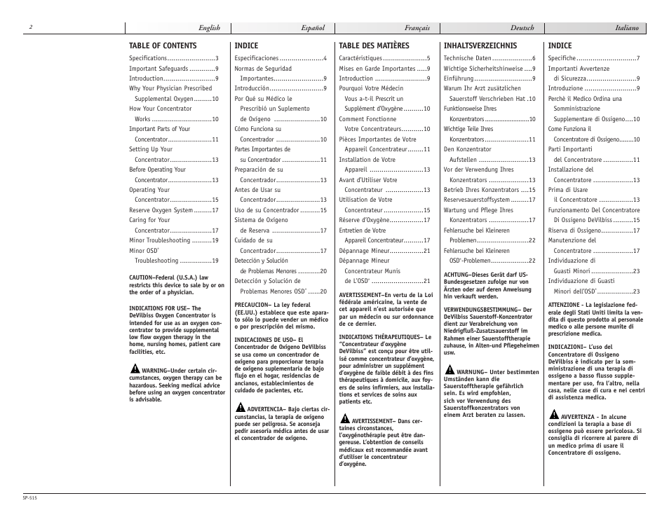 Sunrise Medical DEVILBISS 515 SERIES User Manual | Page 2 / 28