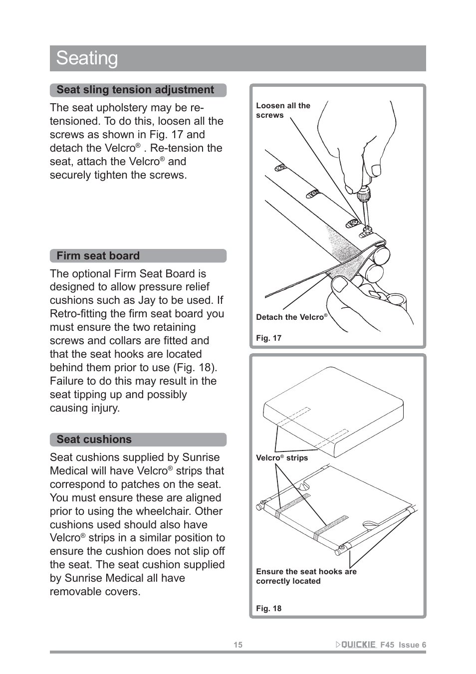 Seating | Sunrise Medical F45 User Manual | Page 19 / 62