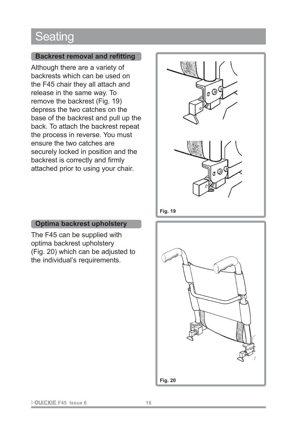 Seating | Sunrise Medical F45 User Manual | Page 20 / 62
