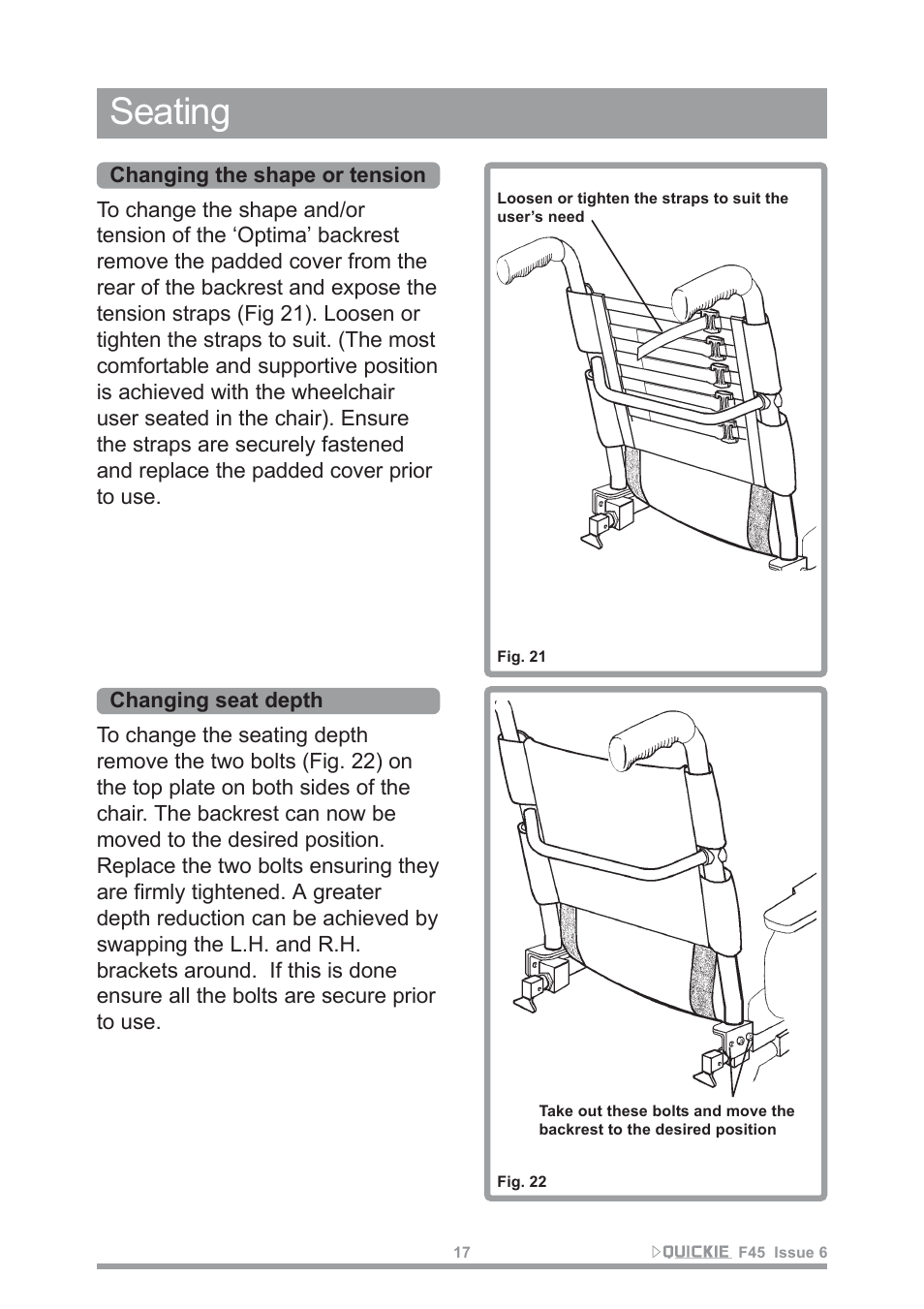 Seating | Sunrise Medical F45 User Manual | Page 21 / 62