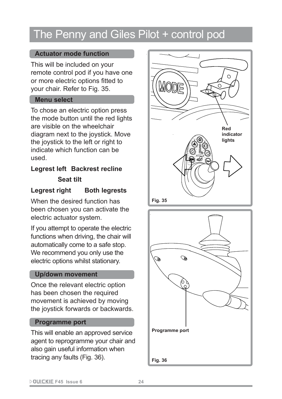 The penny and giles pilot + control pod | Sunrise Medical F45 User Manual | Page 28 / 62