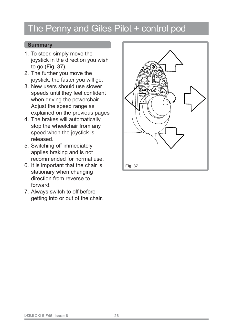 The penny and giles pilot + control pod | Sunrise Medical F45 User Manual | Page 30 / 62
