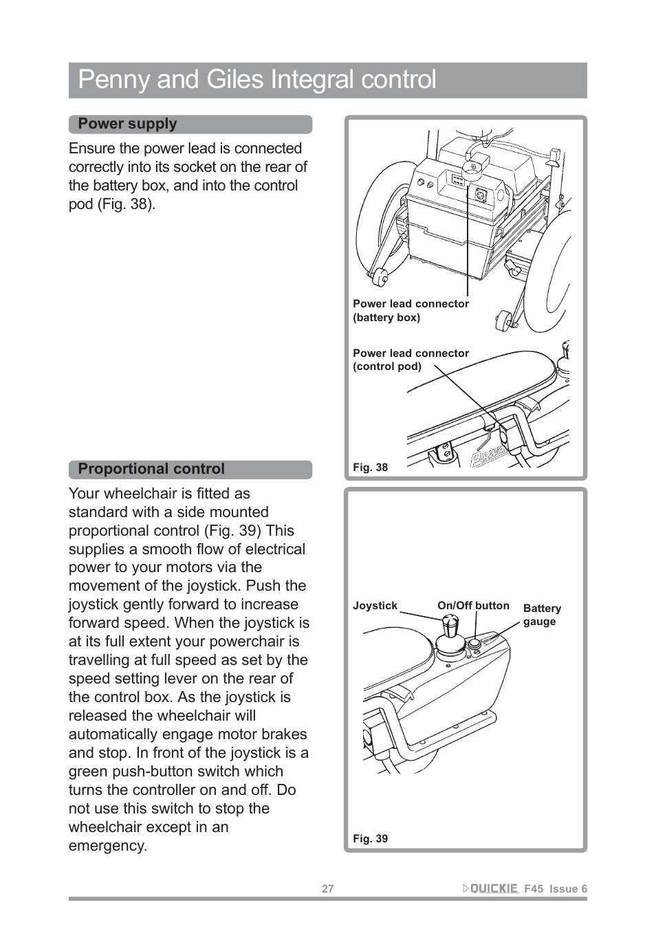 Penny and giles integral control | Sunrise Medical F45 User Manual | Page 31 / 62