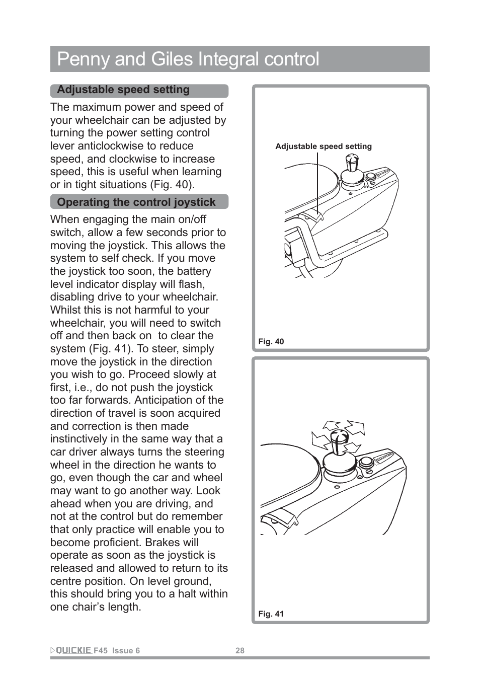 Penny and giles integral control | Sunrise Medical F45 User Manual | Page 32 / 62