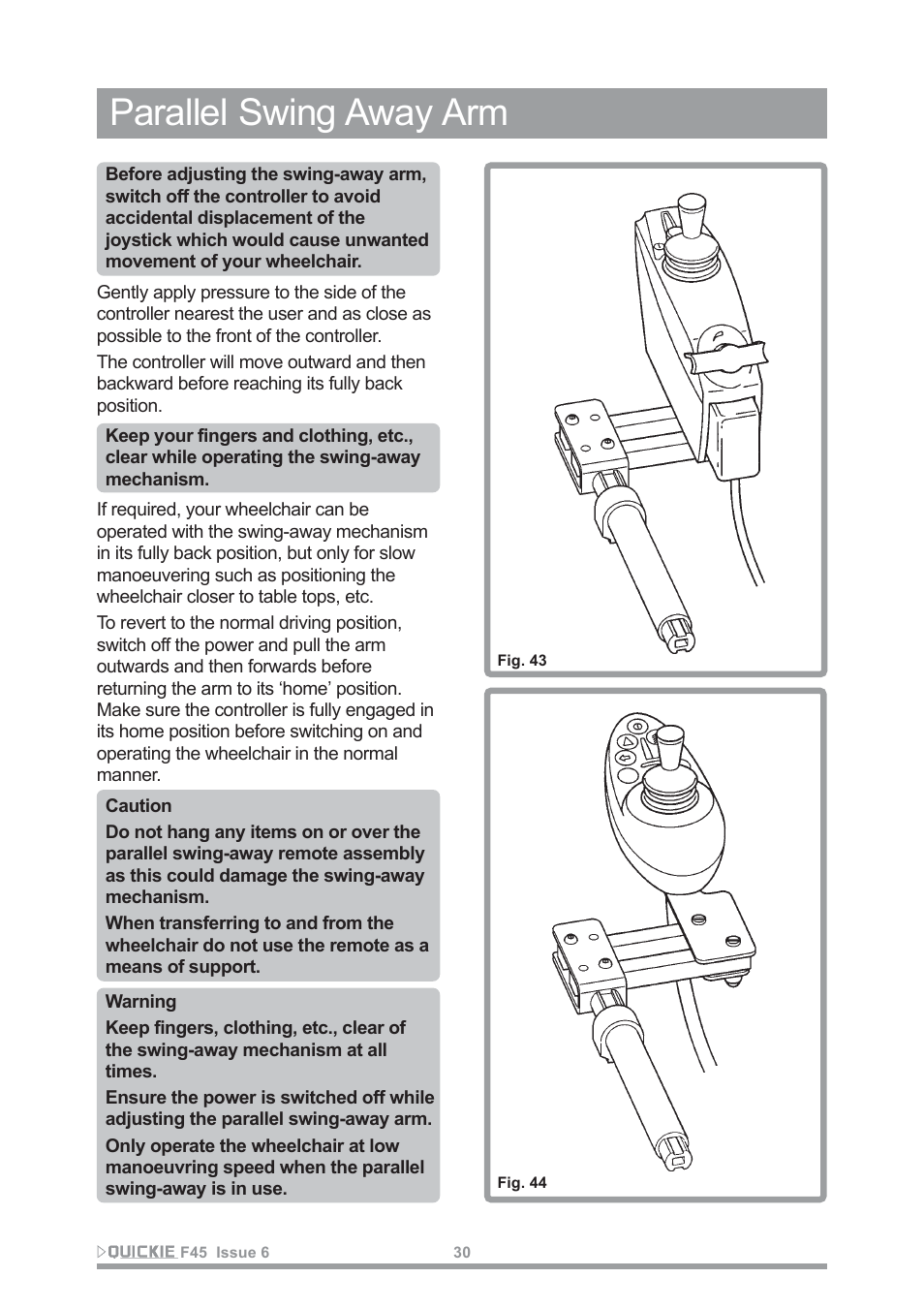 Parallel swing away arm | Sunrise Medical F45 User Manual | Page 34 / 62