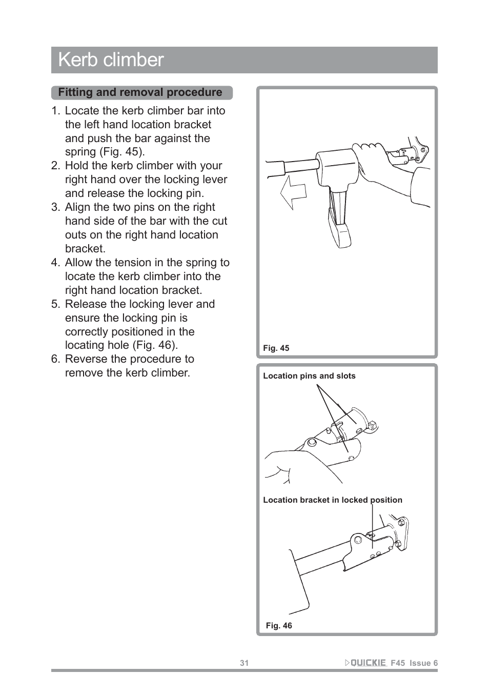 Kerb climber | Sunrise Medical F45 User Manual | Page 35 / 62