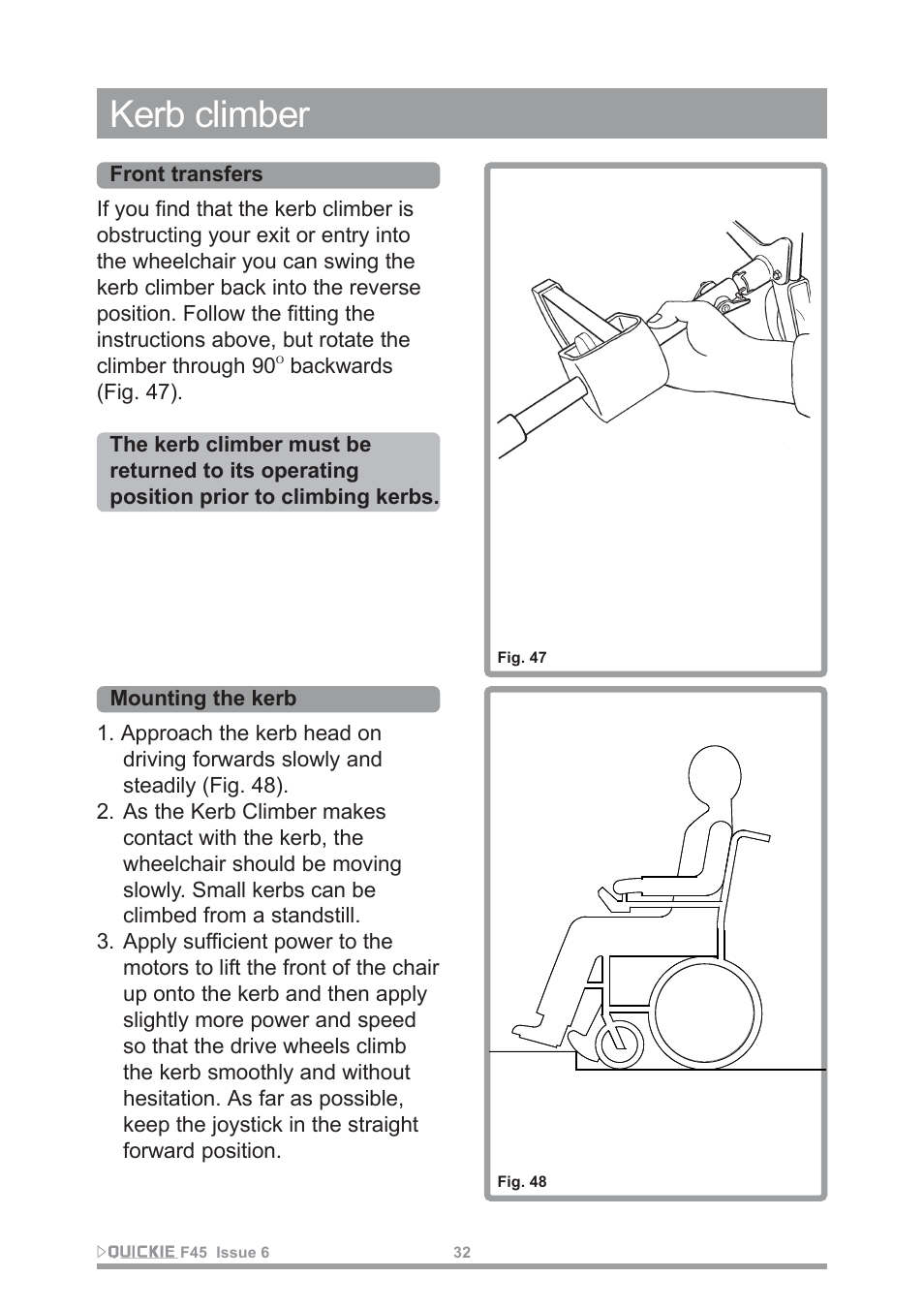 Kerb climber | Sunrise Medical F45 User Manual | Page 36 / 62