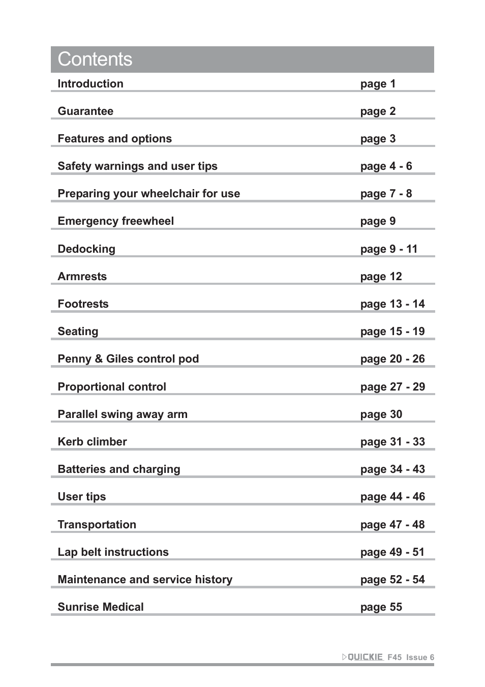 Sunrise Medical F45 User Manual | Page 4 / 62