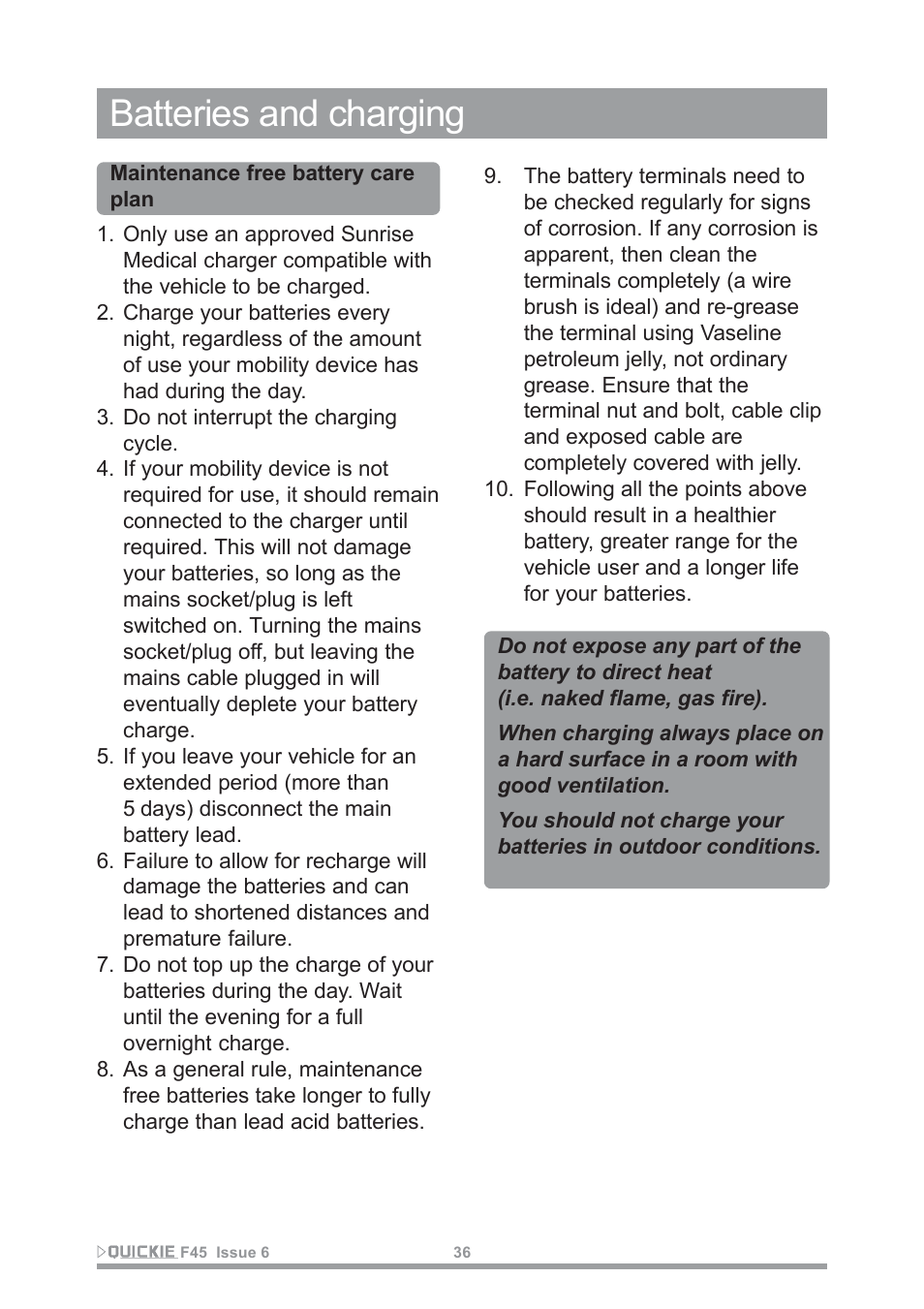 Batteries and charging | Sunrise Medical F45 User Manual | Page 40 / 62