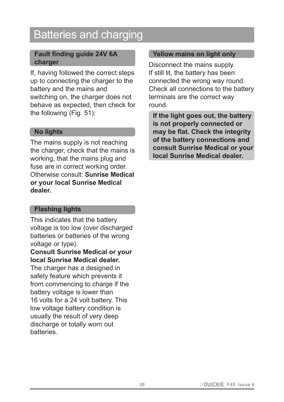 Batteries and charging | Sunrise Medical F45 User Manual | Page 43 / 62