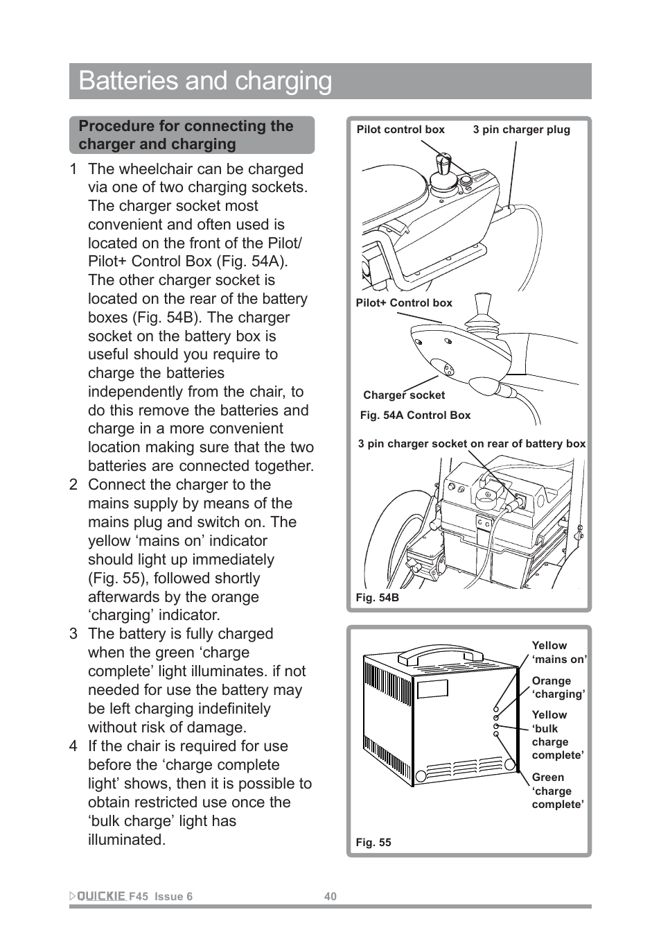 Batteries and charging | Sunrise Medical F45 User Manual | Page 44 / 62