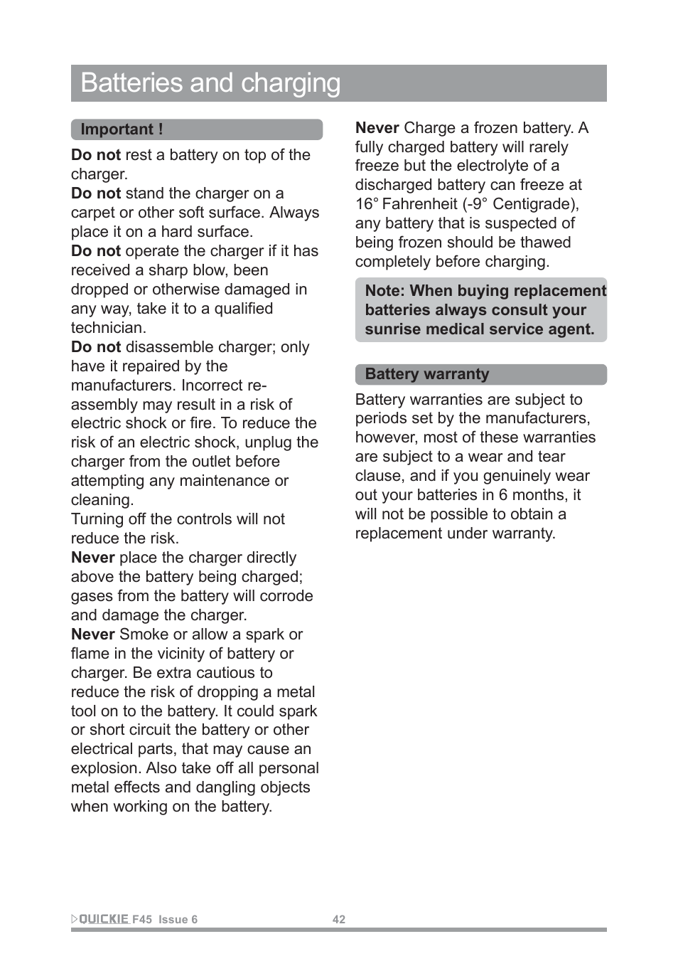 Batteries and charging | Sunrise Medical F45 User Manual | Page 46 / 62