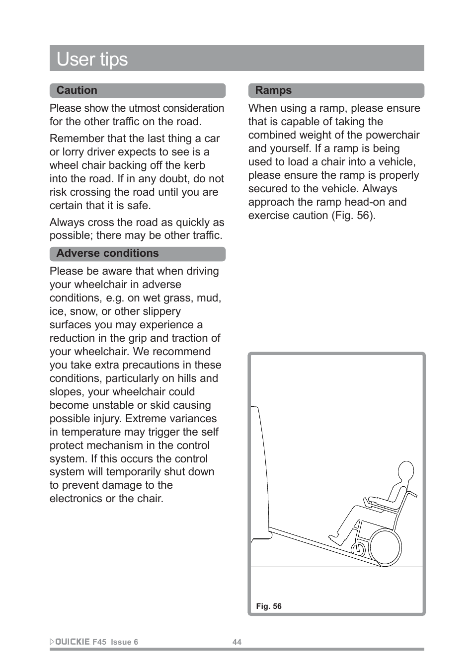 User tips | Sunrise Medical F45 User Manual | Page 48 / 62