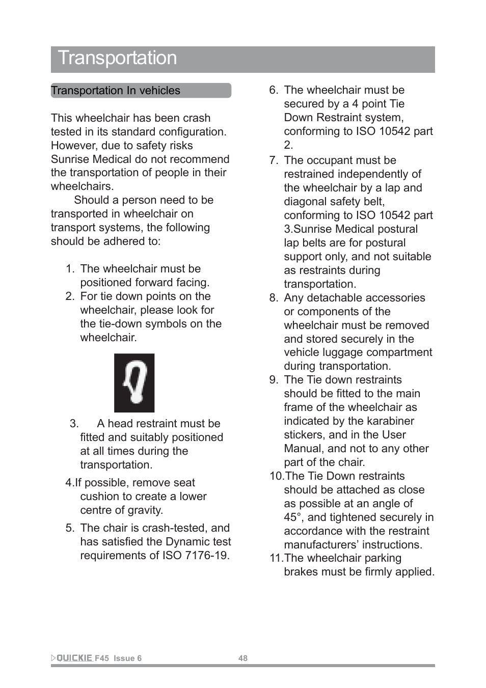Transportation | Sunrise Medical F45 User Manual | Page 52 / 62