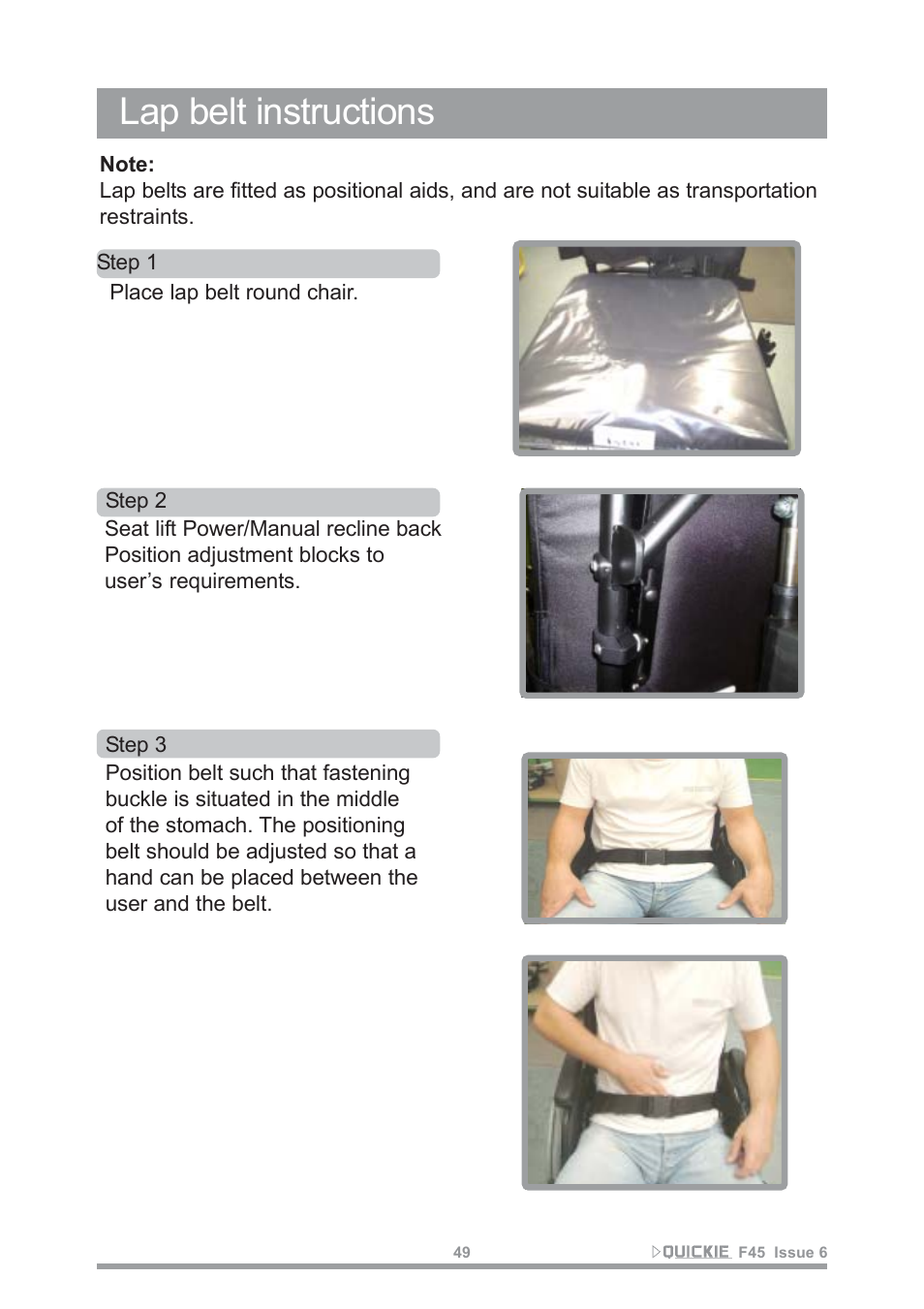 Lap belt instructions | Sunrise Medical F45 User Manual | Page 53 / 62