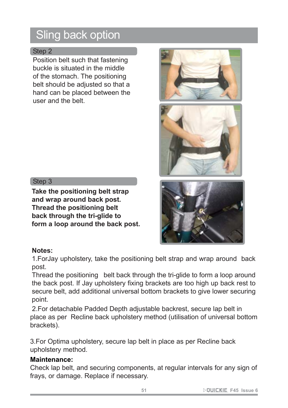 Sling back option | Sunrise Medical F45 User Manual | Page 55 / 62