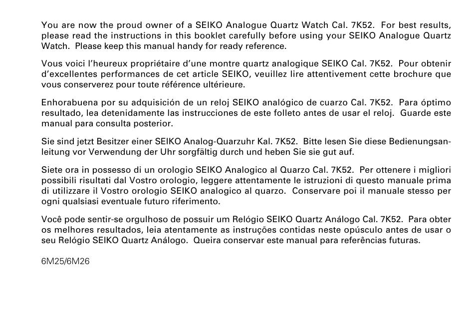 English | Seiko 7K52 User Manual | Page 2 / 32