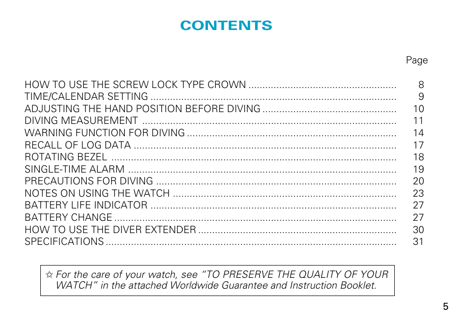 Seiko 7K52 User Manual | Page 5 / 32