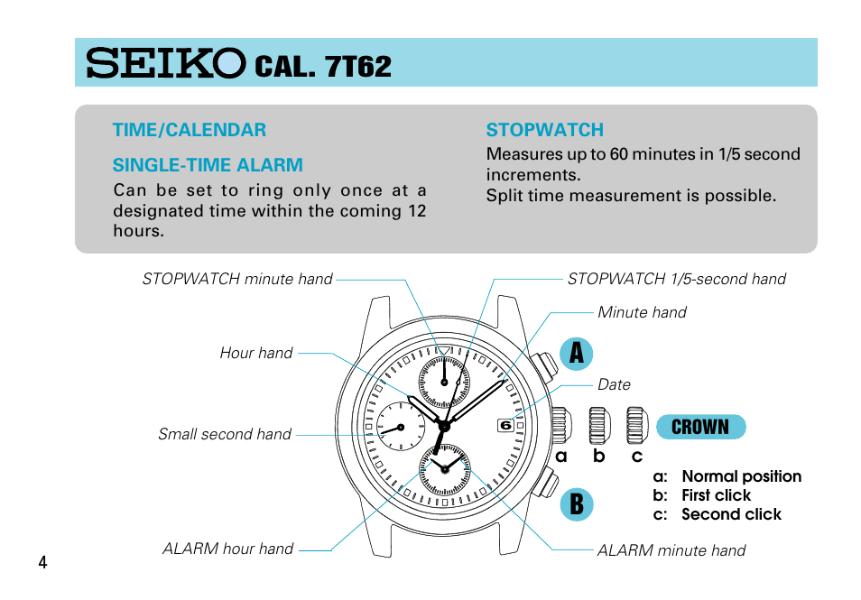 Cal. 7t62 | Seiko Cal.7T62 User Manual | Page 4 / 19