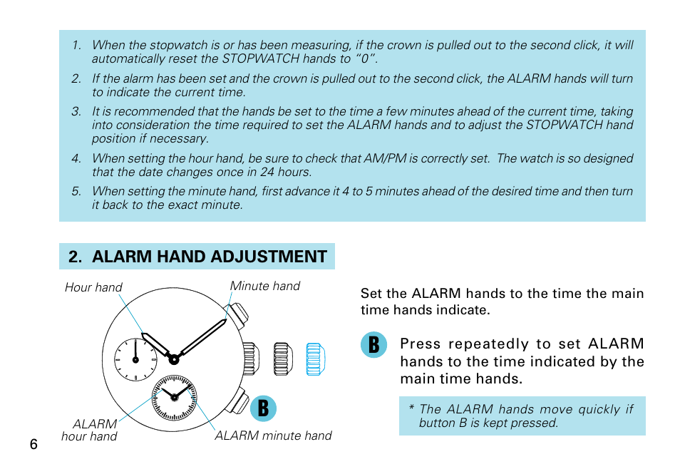 English, Alarm hand adjustment | Seiko Cal.7T62 User Manual | Page 6 / 19