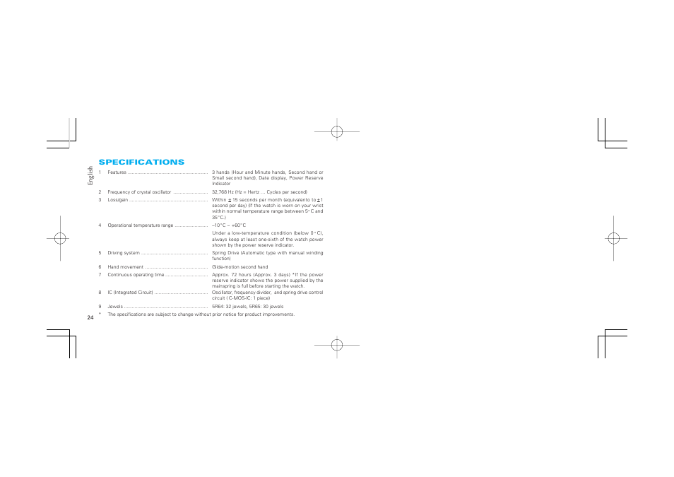 Specifications | Seiko 5R64 User Manual | Page 13 / 13