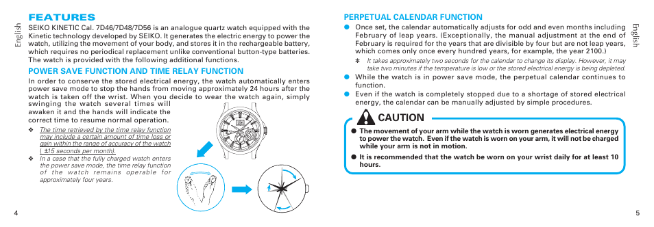 Caution | Seiko 7D56 User Manual | Page 3 / 12