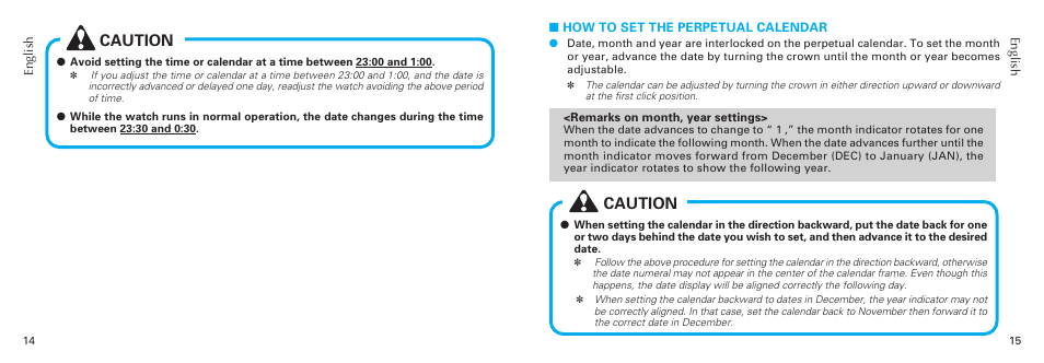 Caution | Seiko 7D56 User Manual | Page 8 / 12