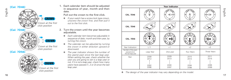 English | Seiko 7D56 User Manual | Page 9 / 12