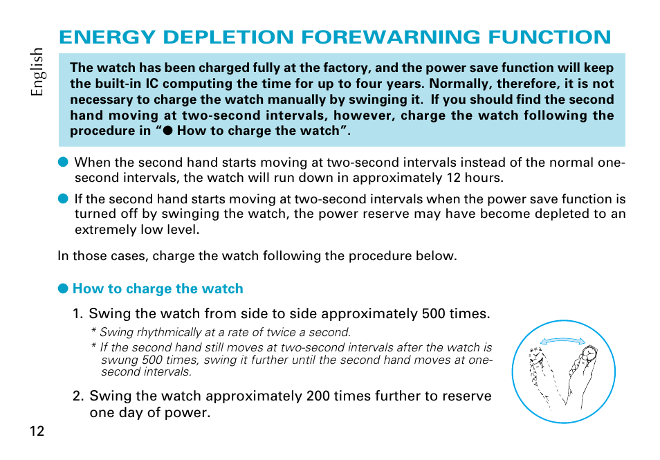 Energy depletion forewarning function | Seiko Cal. 5J22 5J32 User Manual | Page 12 / 16