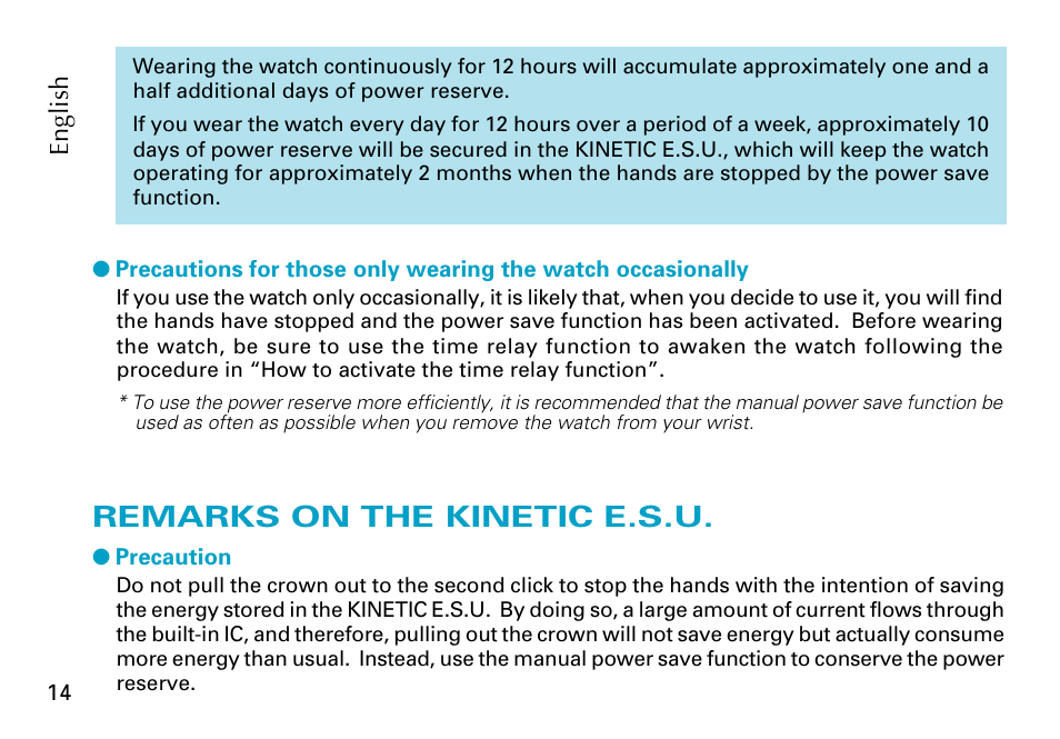 Remarks on the kinetic e.s.u | Seiko Cal. 5J22 5J32 User Manual | Page 14 / 16