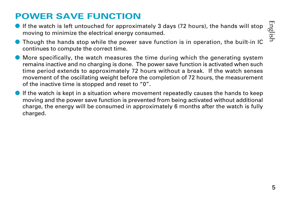 Power save function | Seiko Cal. 5J22 5J32 User Manual | Page 5 / 16