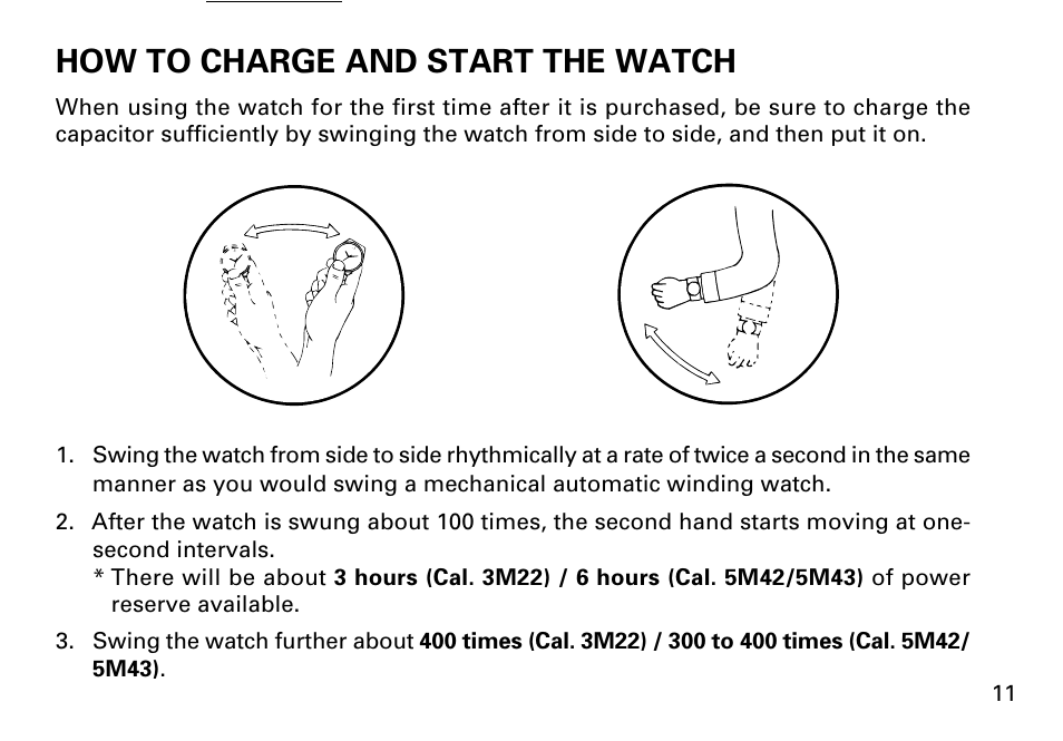 How to charge and start the watch | Seiko KINETIC 5M43 User Manual | Page 11 / 28