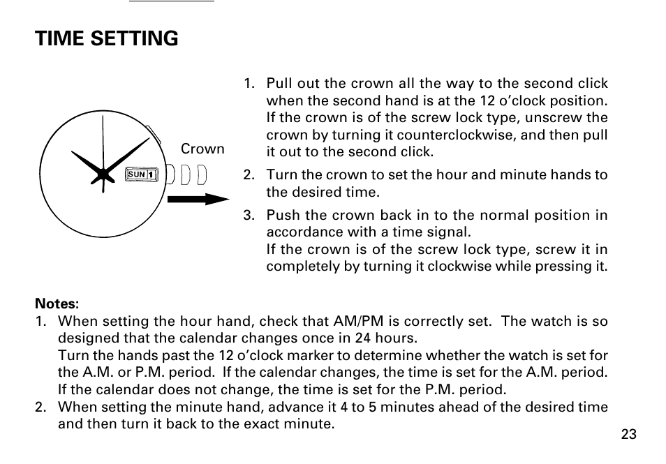 Time setting | Seiko KINETIC 5M43 User Manual | Page 23 / 28